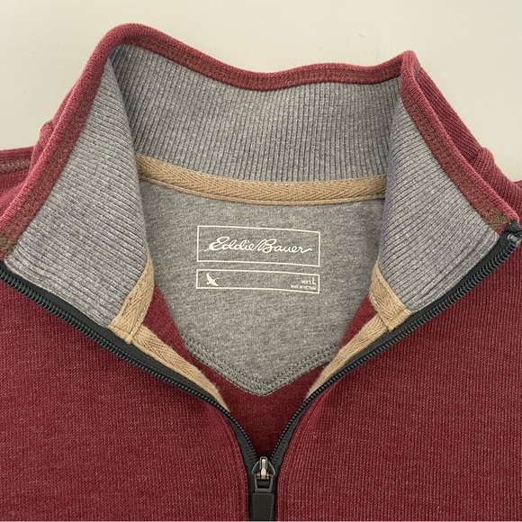 Eddie Bauer Mens Collared 1/4 Front Zip Long Sleeve Maroon Thermal Size Large - Picture 6 of 13